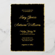 Real Foil Luxe Gold Edge Black Wedding Einladung