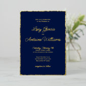 Real Foil Luxe Gold Edge Navy Blue Einladung (Stehend vorne)