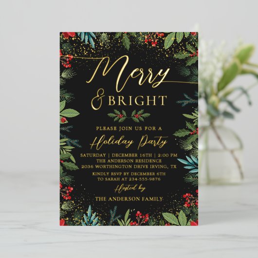 Real Foil Merry & Bright Foto Party Folieneinladung (Stehend vorne)