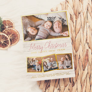 Real Foil   Merry Christmas Rustic Wood 4 Photo Folien Feiertagskarte