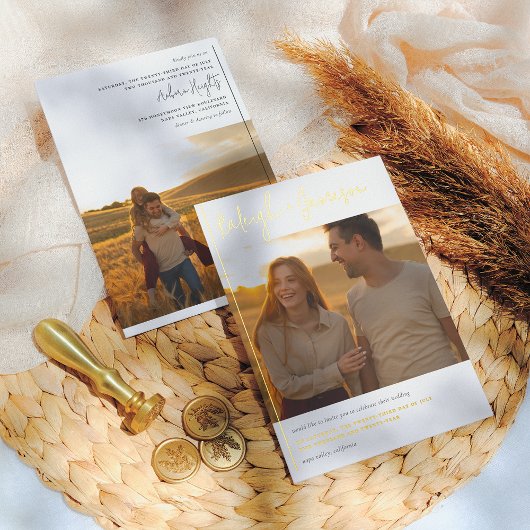 Real Foil Modern Script Typografy 2 Foto Wedding Folieneinladung