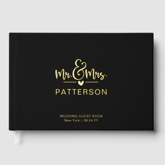 Real Foil Mr. & Mrs. Personalisiert Name Black Wed Gästebuch (Vorderseite)