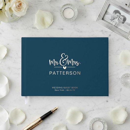 Real Foil Mr & Mrs Personalisiert Name Blue Weddin Gästebuch