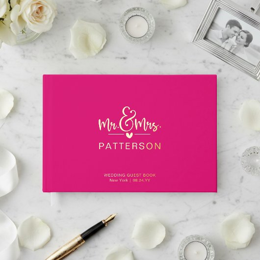 Real Foil Mr. & Mrs. Personalisiert Name Pink Wedd Gästebuch