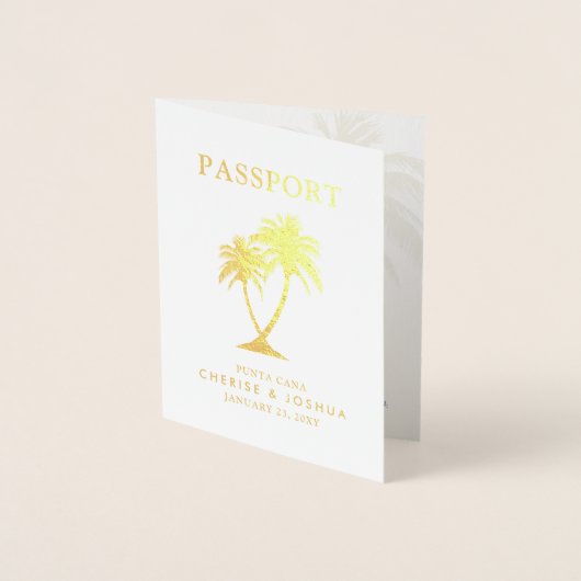 Real Foil Palm Tree Passport Hochzeit Folienkarte (Vorderseite)