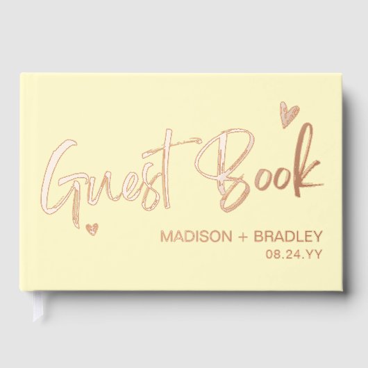 Real Foil Rose Gold Calligraphy Script Wedding Gästebuch (Vorderseite)