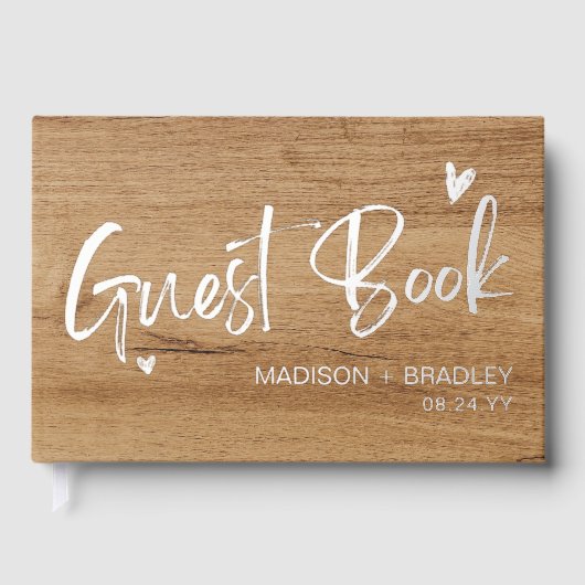 Real Foil Silver Calligraphy Script Holzverheiratu Gästebuch (Vorderseite)