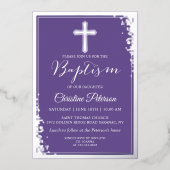 Real Foil Silver Glitzer Lavender Lila Taufe Folieneinladung (Vorderseite)