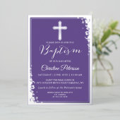 Real Foil Silver Glitzer Lavender Lila Taufe Folieneinladung (Stehend vorne)