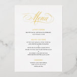 Real Foil Wedding Menu Klassische Skriptkalligrafi Folien Feiertagskarte<br><div class="desc">MYRA FOIL ・ Diese klassische Script-Karte für Hochzeitsessen ist für romantische und/oder formelle Hochzeiten gedacht. Die traditionellen Hochzeitsfarben Schwarz-Weiß, die echten Goldfolienheader, die fabelhafte Schriftzeichen-Kalligraphie und der formale Stil für den Kopierungstext zusammen machen diese zeitlose Sammlung zu einem perfekten Design für eine klassische Hochzeitsarbeit. Auch eine gute Wahl für märchenhafte...</div>