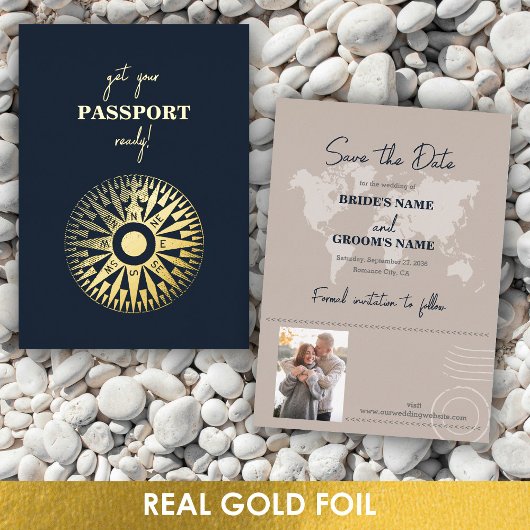 Real Foil Wedding Passport Compass Save the Date Folieneinladung