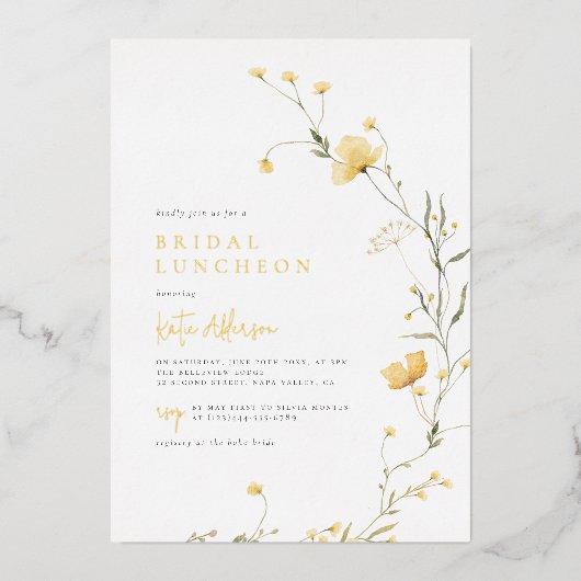 Real Foil Wildblume Boho Foto Brautparty Folieneinladung (Vorderseite)