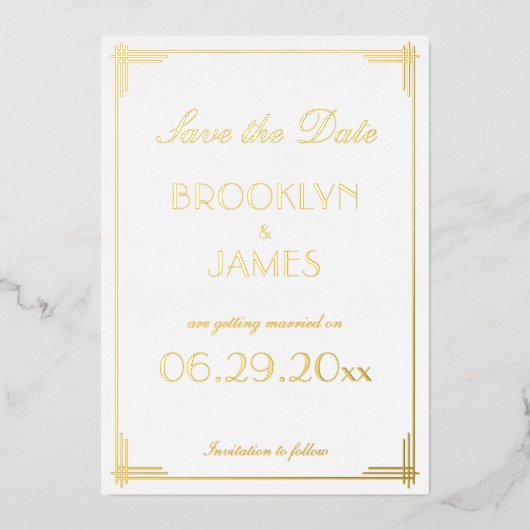 Real Fox Art Deco Save the Date weiße Karten (Vorderseite)