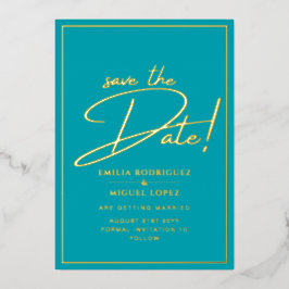 Real GOLD Aquamarin Save the Date Hochzeit Folieneinladung