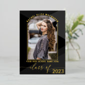 Real Gold Black Geometric Foto Abschluss Folieneinladung (Stehend vorne)