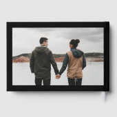 REAL GOLD | Black Modern Calligraphy Foto Wedding Gästebuch (Rückseite)