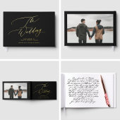 REAL GOLD | Black Modern Calligraphy Foto Wedding Gästebuch