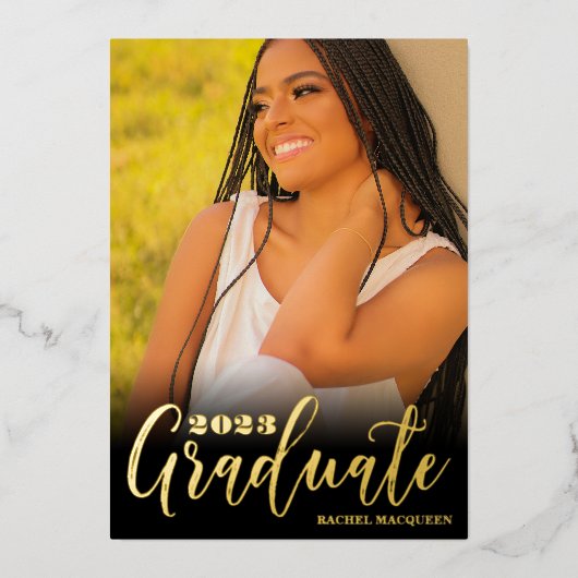 Real Gold Black Three Foto Graduation Party Folieneinladung (Vorderseite)