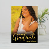 Real Gold Black Three Foto Graduation Party Folieneinladung (Stehend vorne)