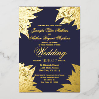 Real Gold Blätter Navy Blue Wedding Folieneinladung