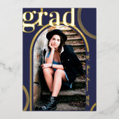 Real Gold Blue Circle Geometric Arch Abschluss Folieneinladung (Vorderseite)