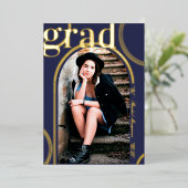 Real Gold Blue Circle Geometric Arch Abschluss Folieneinladung (Stehend vorne)