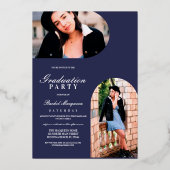 Real Gold Blue Circle Geometric Arch Abschluss Folieneinladung (Rückseite)