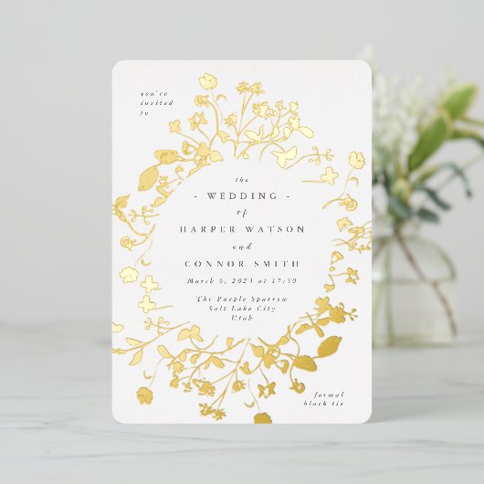 REAL Gold Circle Dried Wildflower Abundance Folieneinladung (Stehend vorne)