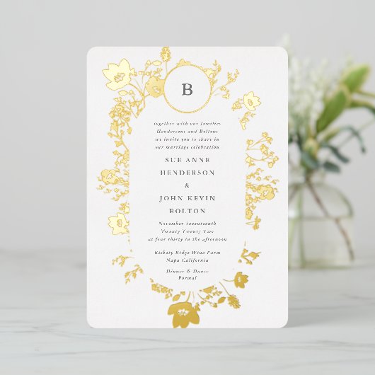 REAL Gold Circle Monogramm Oval Driven Wildblume Folieneinladung (Stehend vorne)