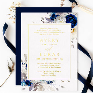Real Gold Elegante Blumen Hochzeitsreise Folieneinladung