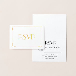 Real Gold Foil Art Deco Hochzeit RSVP Cards 3.5x5 Folienkarte