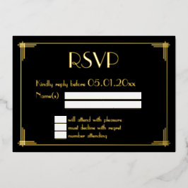 Real Gold Foil Art Deco Hochzeit RSVP Karten
