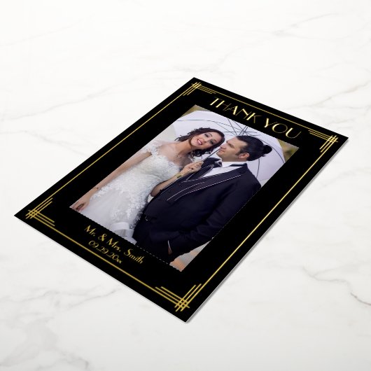Real Gold Foil Art Deco Hochzeit Vielen Dank Folieneinladung (Gedreht)