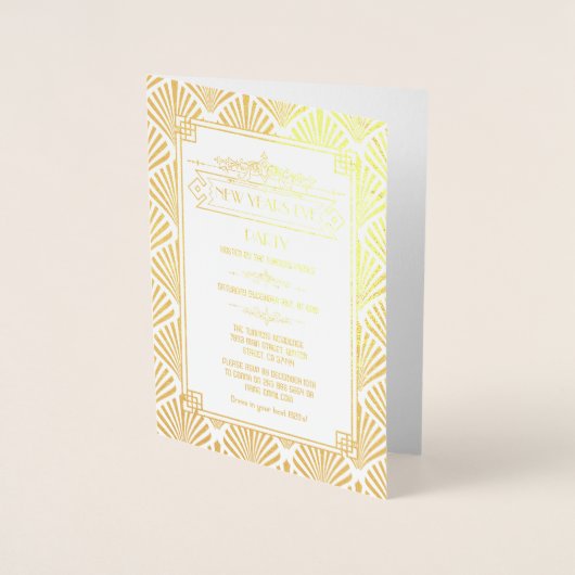 Real Gold Foil Art Deco New Year's Eve Party Folienkarte (Vorderseite)