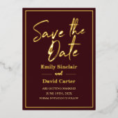 Real Gold Foil auf Marsala Save the Date Hochzeit Folieneinladung (Vorderseite)