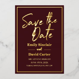 Real Gold Foil auf Marsala Save the Date Hochzeit Folieneinladung