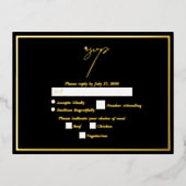 Real Gold Foil Black & Gold Wedding RSVP Folie Einladungspostkarte (Vorderseite)