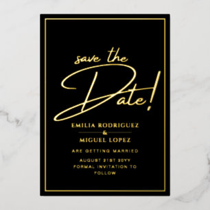 Real GOLD Foil Black Save the Date Hochzeit Folieneinladung