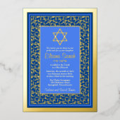 Real Gold Foil Blue Star von David Bat Mitzvah Folieneinladung (Vorderseite)