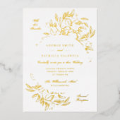 Real Gold Foil Blumen Hand Drawn Elegante Hochzeit Folieneinladung (Vorderseite)