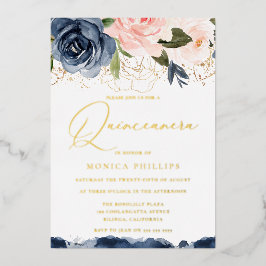 Real Gold Foil Blush & Navy Quinceanera Party Folieneinladung