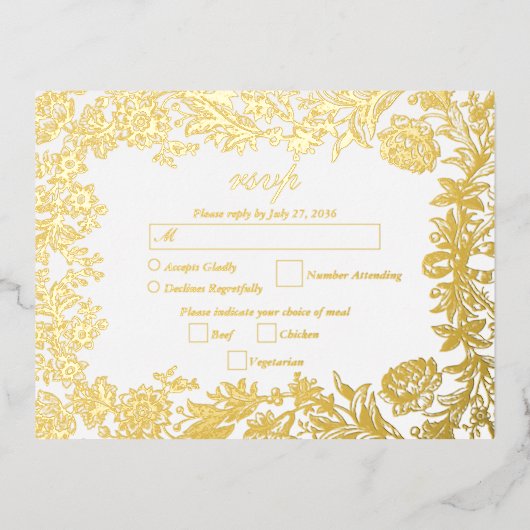 Real Gold Foil Botanical Wedding RSVP Folie Einladungspostkarte (Vorderseite)