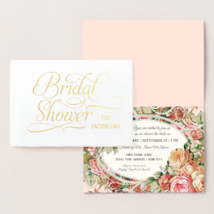 Real Gold Foil Brautparty Englisch Tee Rose Folienkarte