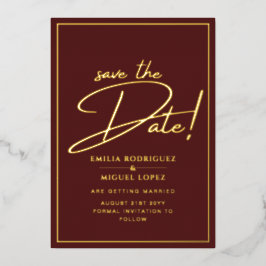 Real GOLD Foil Burgundy Save the Date Hochzeit Folieneinladung