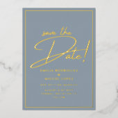 Real GOLD Foil Dusty Blue Save the Date Hochzeit Folieneinladung (Vorderseite)