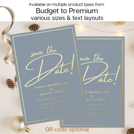 Real GOLD Foil Dusty Blue Save the Date Hochzeit Folieneinladung
