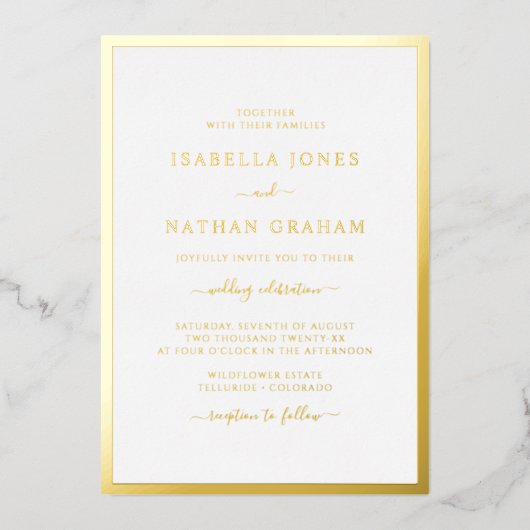 Real Gold Foil Einfaches Hochzeitsslima Folieneinladung (Vorderseite)