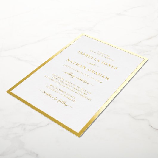 Real Gold Foil Einfaches Hochzeitsslima Folieneinladung (Gedreht)