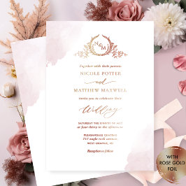 Real Gold Foil Elegante Dusty Rose Monogram Weddin Folieneinladung