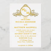 Real Gold Foil Elegante Liebe Monogram Wedding Folieneinladung (Vorderseite)